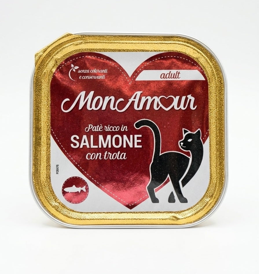Monamour Cat Salmone e Trota 100gr.ALIMENTO COMPLETO UMIDO PER GATTI