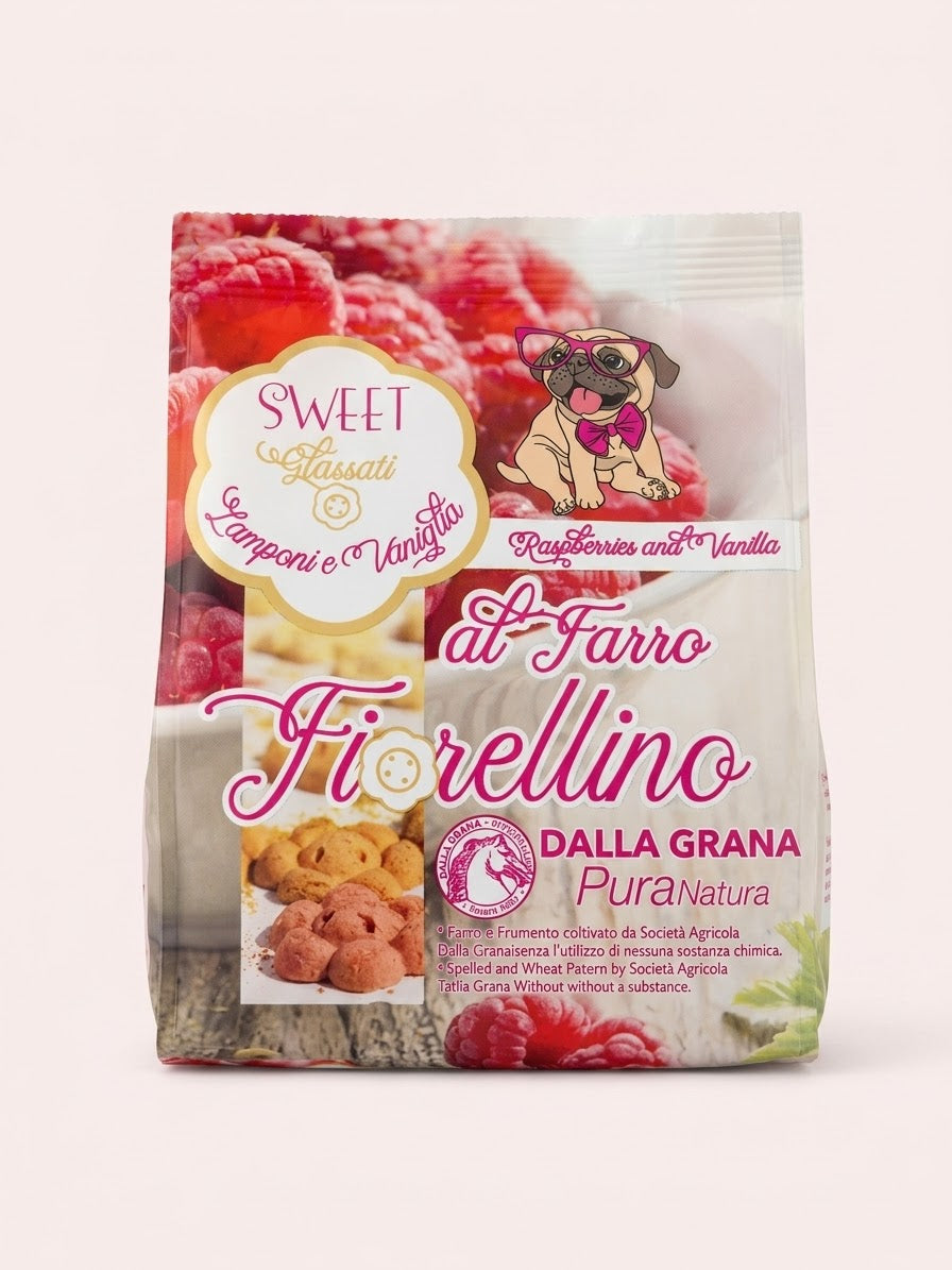 Biscotti Fiorellino Lamponi e Vaniglia 100 Gr Pura Natura.PER CANI.