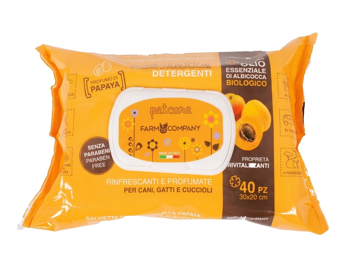 Salviette Profumate Farm Company Albicocca e Papaya per cani,gatti e cuccioli 40 pz