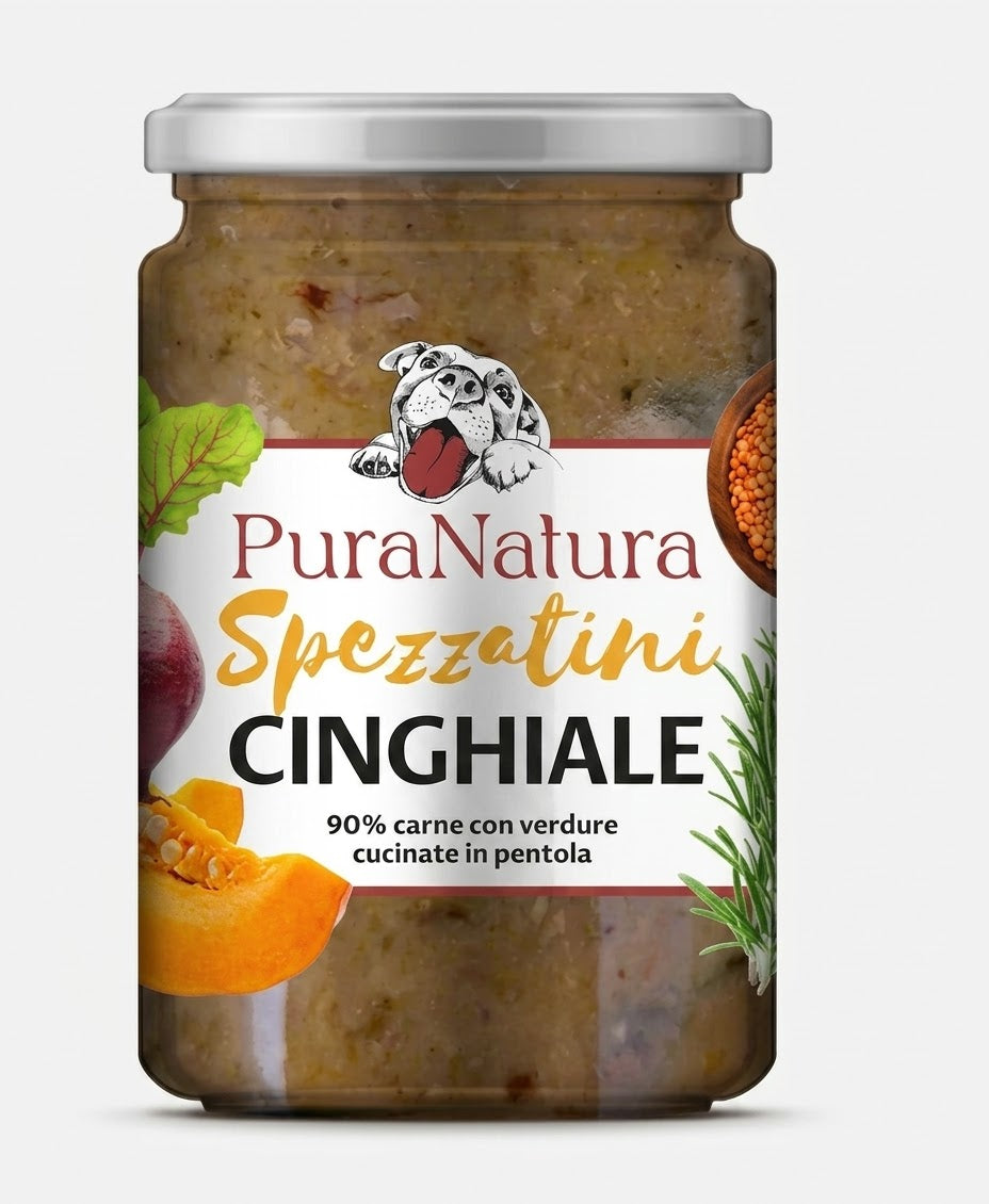 SPEZZATINO di CINGHIALE alimento completo per cani- Pura Natura- Cotti in pentola 300 gr