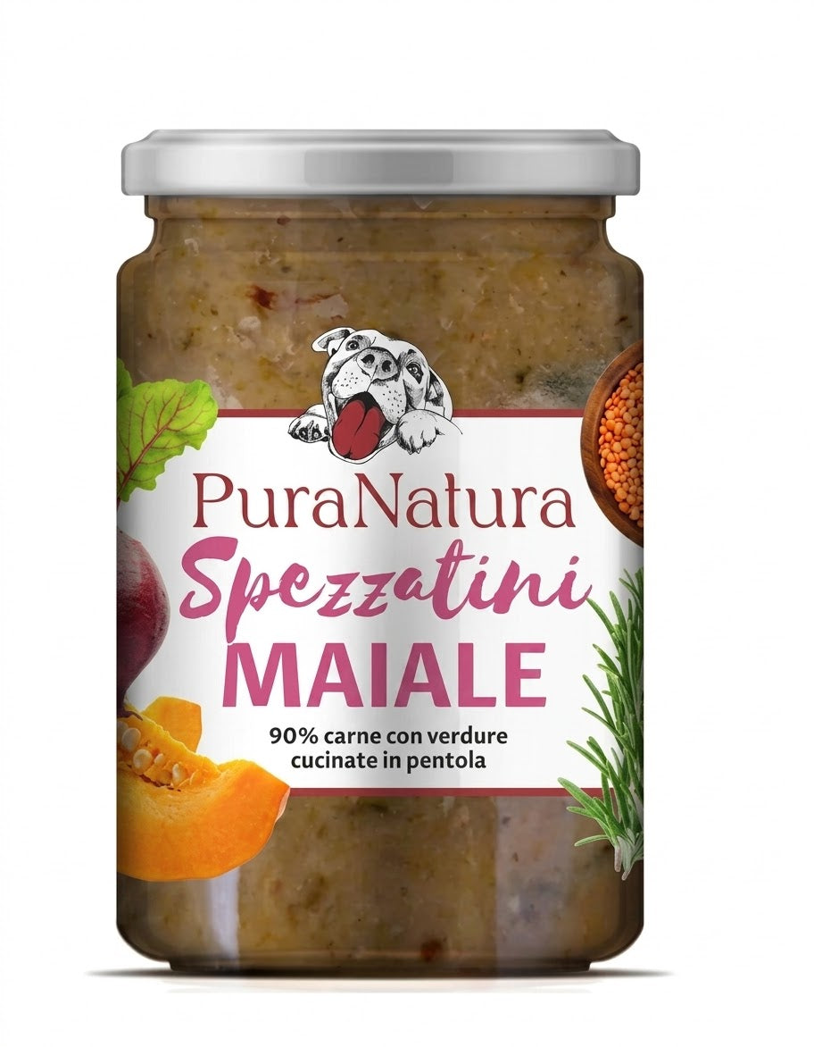 SPEZZATINO di MAIALE  alimento completo per cani- Pura Natura- Cotti in pentola 300 gr