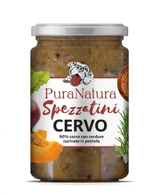 SPEZZATINO di CERVO alimento completo per cani- Pura Natura- Cotti in pentola 300 gr