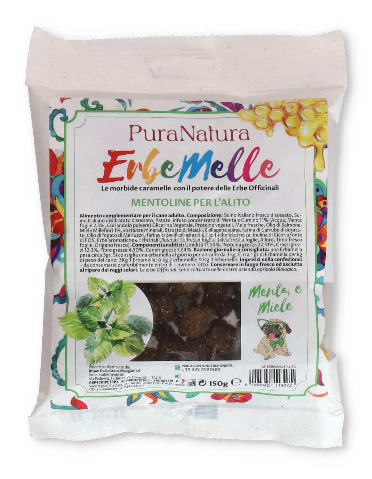 ERBEMELLE MENTOLINE PER L'ALITO -PURA NATURA-SNACK PER CANI 150 GR