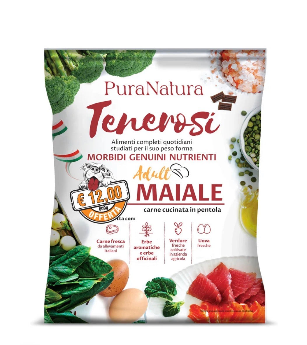 TENEROSI MAIALE 800 GR -ALIMENTO COMPLETO STUDIATO PER IL BENESSERE DEL CANE