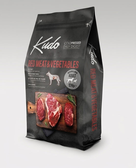 KUDO LOW GRAIN MANZO MAIALE 12 KG,PRODOTTO PRESSATO A FREDDO PER CANI ADULTI MEDIO GRANDI